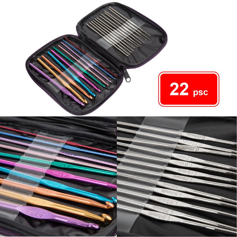 22Pcs Crochet Hooks Set 22Size 0.6~6.5mm Ergonomic Handles Crochet Kit with Case