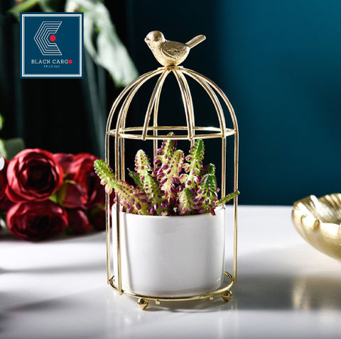 Bird Cage Vase Iron Frame Gold Plated - Referdeal