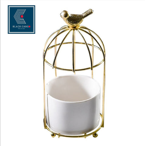 Bird Cage Vase Iron Frame Gold Plated - Referdeal